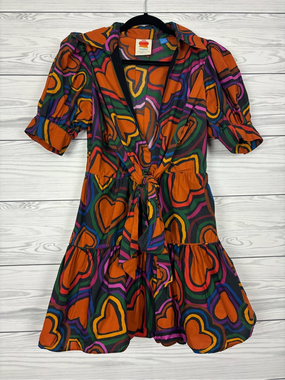 FARM Rio for Anthropologie short sleeve bow-front heart mini dress small - Picture 2 of 11